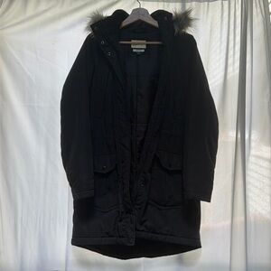 Universal Thread Long Black Coat, Gray Fur Hood